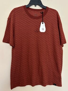 🆕 Prana Men's Paxton Striped Rusty Red Striped Crewneck SS Tee Shirt